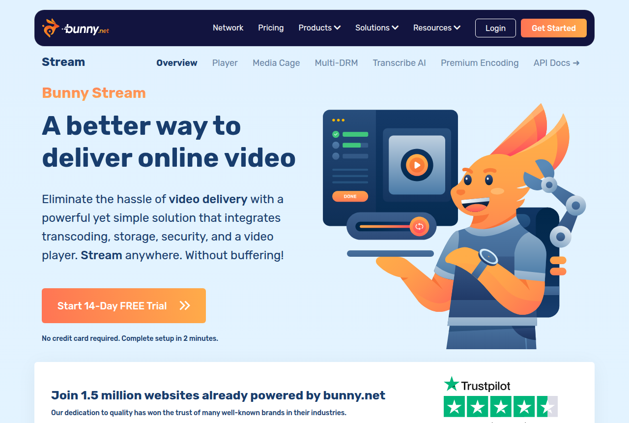 The Bunny Stream product page on bunny.net